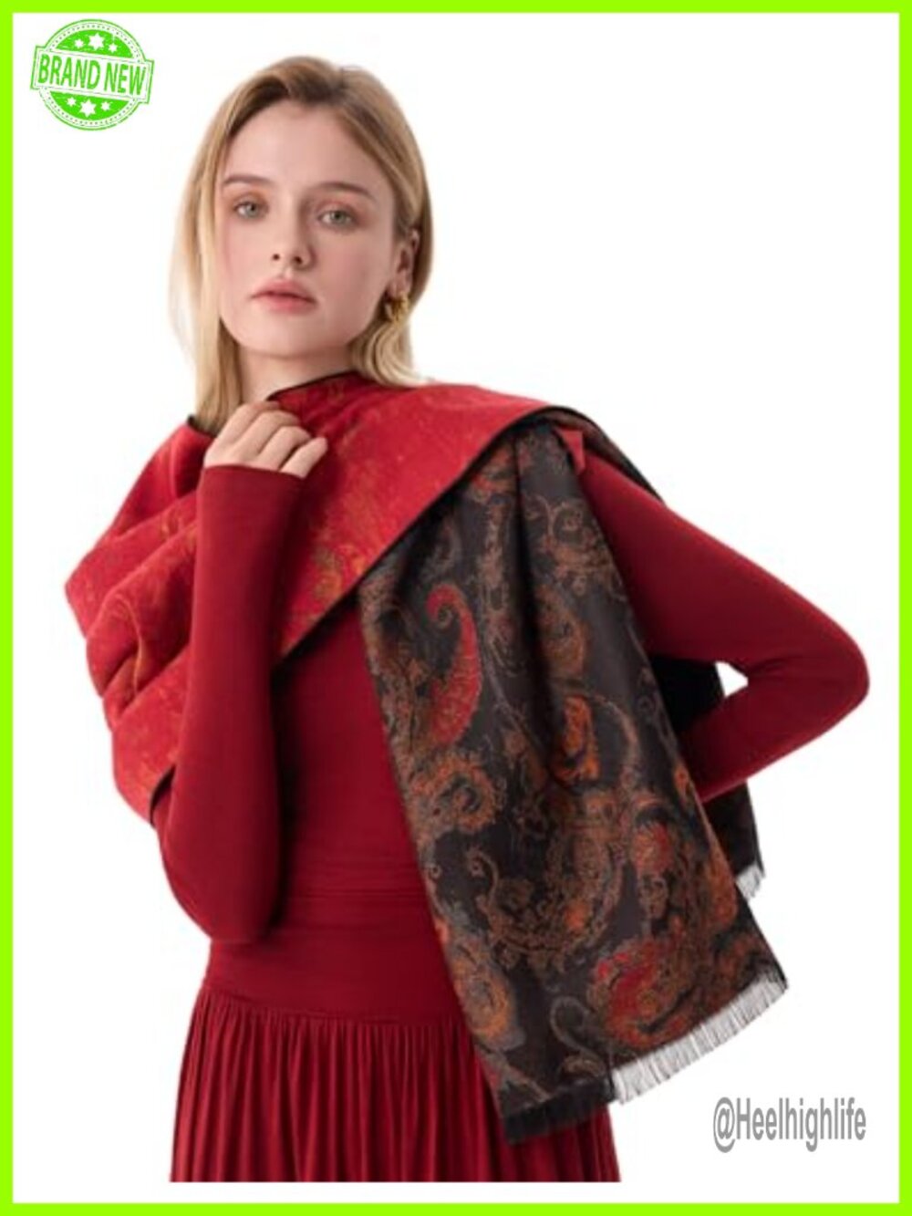 100% Mulberry Silk Scarf Women Paisley Wrap 71x18 Jacquard Fringe